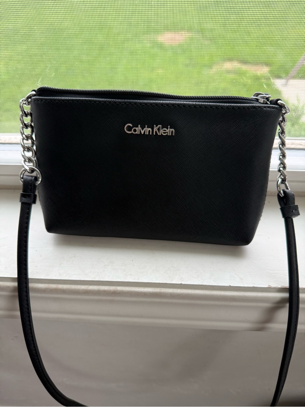 Calvin Klein Black Crossbody with Silver Chain